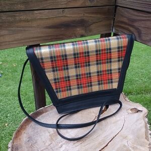 Roberto Vascon Womens Leather Crossbody Red/Gold Plaid Purse Vintage